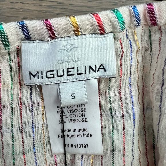 Miguelina Rainbow Stripe Off The Shoulder Ruffle A-Line Dress - Picture 4 of 4